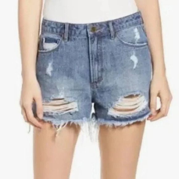 Articles of Society Distressed Jean Shorts Size 28 Blue Raw Hem High Rise - Picture 1 of 13